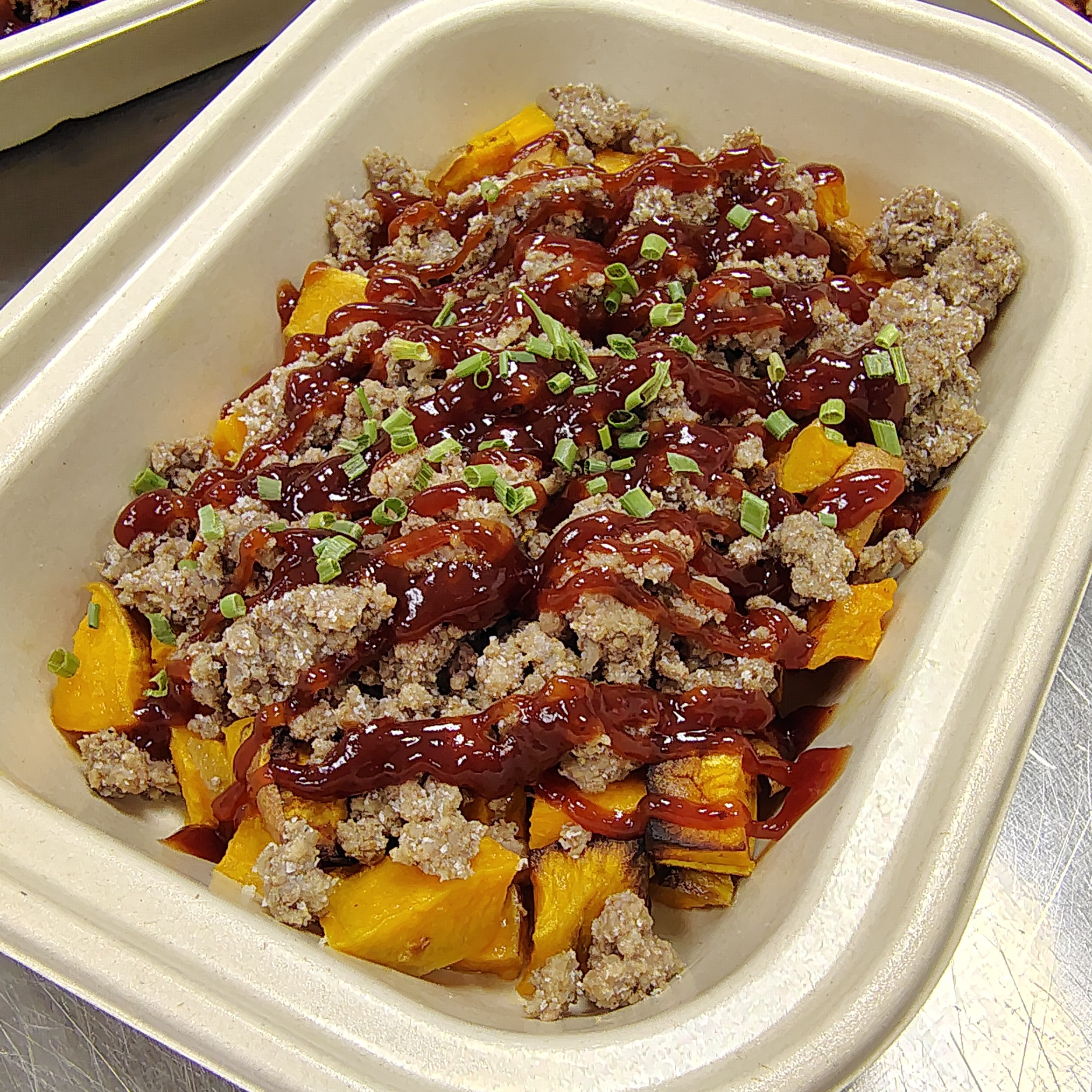 BBQ Burger Bowl with Sweet Potatoes